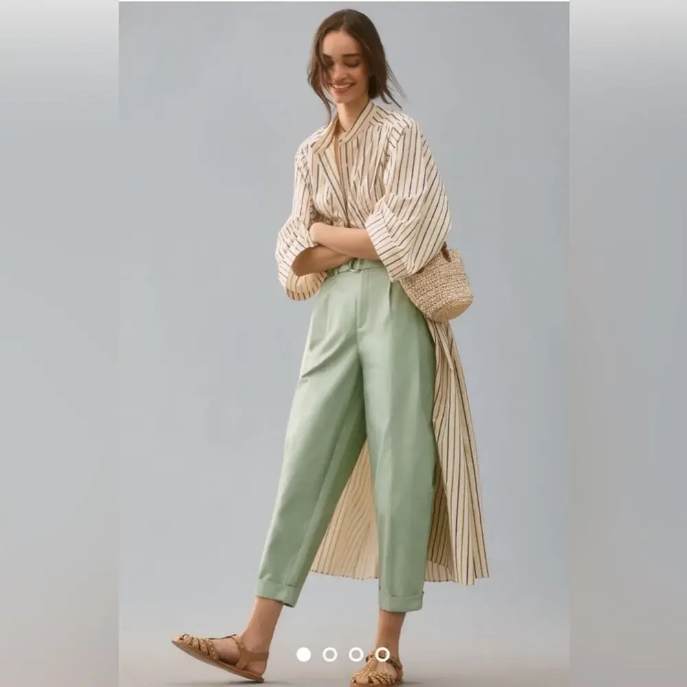 Maeve Light Green Cropped Ankle Pants - Picture 1 of 12